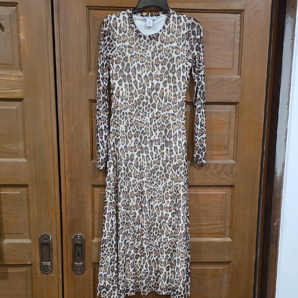 Rachel Zoe Brown and Beige Leopard Print Long Sleeve Maxi Dress